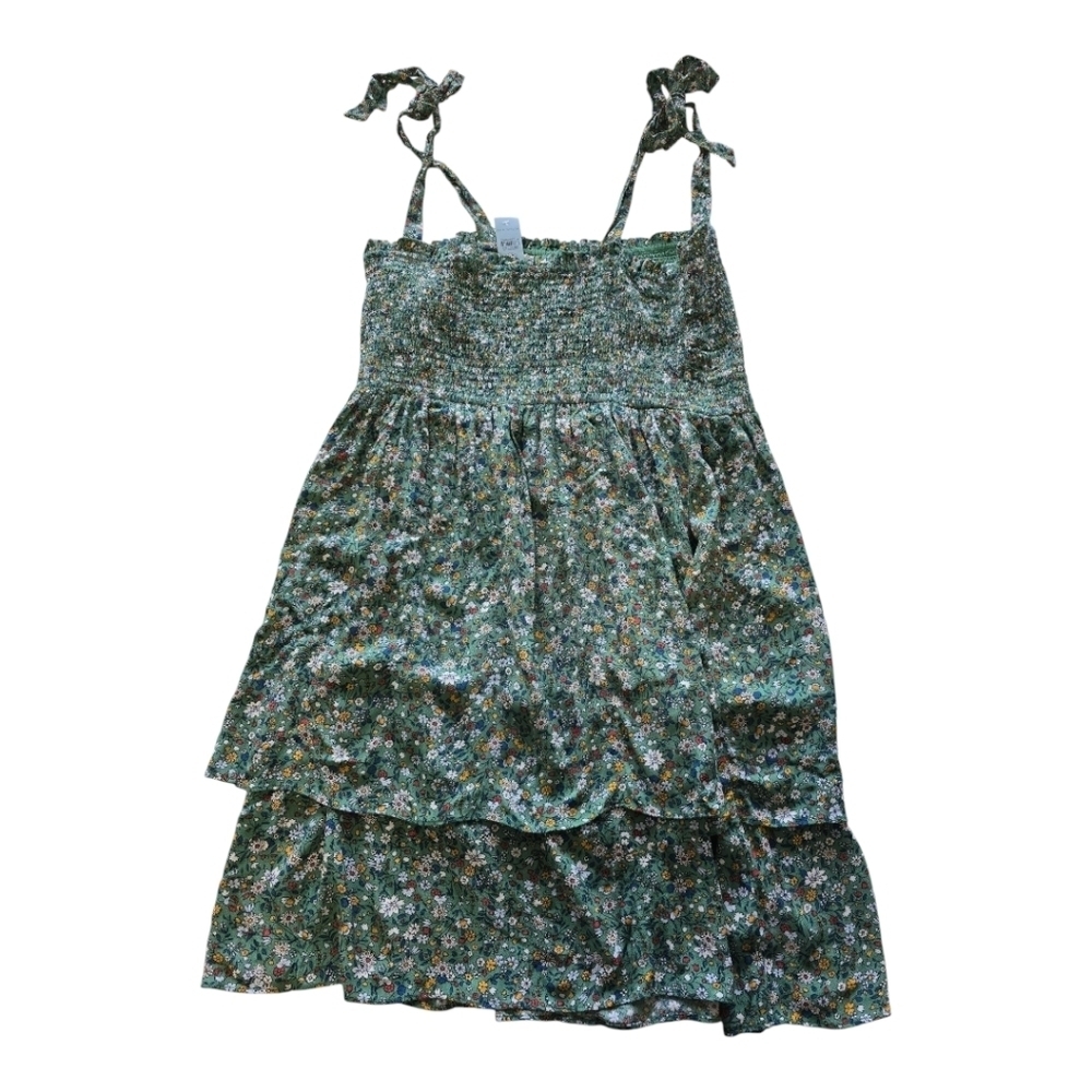 Ann Taylor Dress Women PXL Floral Mixed Print Smocked Waist Tie Shoulder Tie New